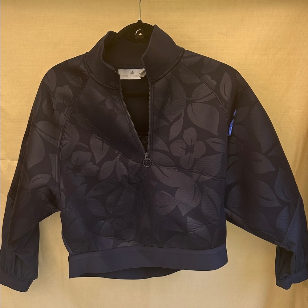 Adidas Stella McCartney Navy Floral Half-Zip Crop Pullover
